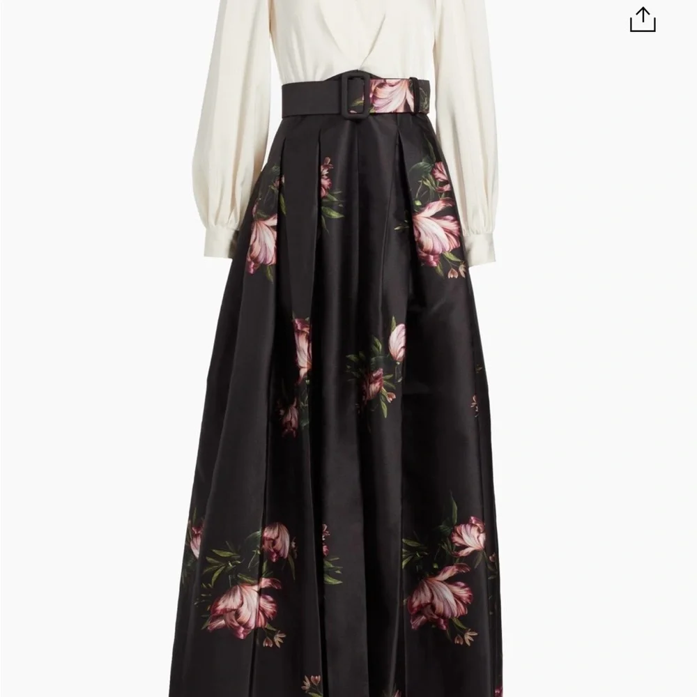 Sachin + Babi Black Maxi Skirt with Pink Floral Print and Belt - Picture 1 of 10